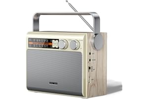 YOWGULF Portable AM FM Radio, Bluetooth Radio with Best Reception,Transistor Plug in Wall or Battery Powered,with Headphone Jack, USB, Aux in, Big Speaker, for Home Outdoor Gift