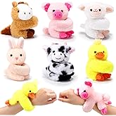 Gemscream Stuffed Animal Slap Bracelets for Kids, Valentines 8 Inch Animal Wrist Cute Snap Bracelets in Bulk Birthday Gifts for Boys and Girls Kids Bulk Item Pet Adoption Party Favors(Farm Animals)