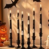 Threlaco 6 Pcs Black Halloween Ghost Taper Candles 9.8" Unscented Candles | Taper Prints Dinner Table Home Decorations for Thanksgiving Autumn Harvest Festive Halloween Party Gift