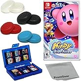 Kirby Star Allies for Nintendo Switch (US Version), with PremGear Thumb Grips (8 pack - Black, Blue, Red & Clear), 24 Slot Game Card Holder & Cleaning Cloth