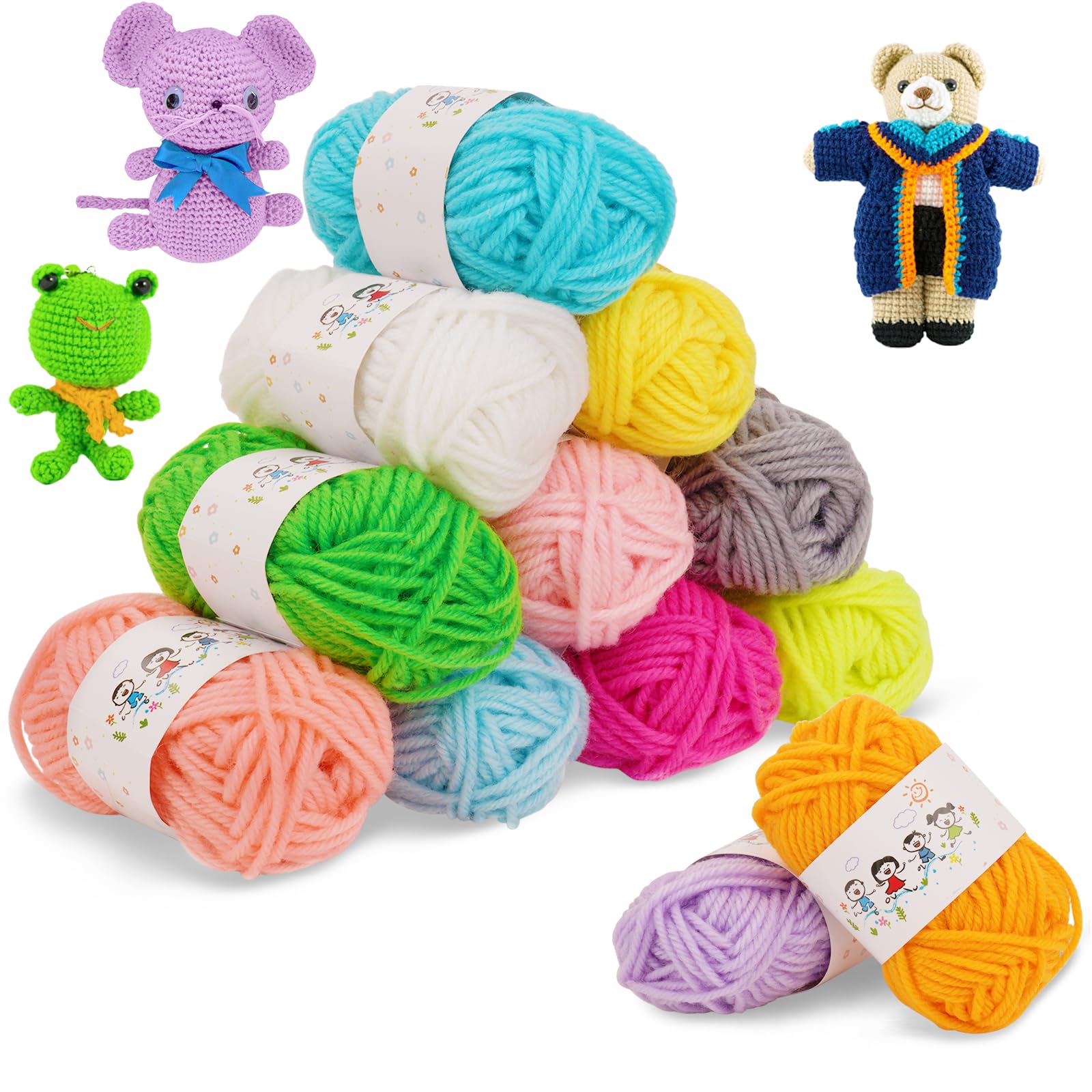 AUAUY 12 Colours Pack of Acrylic Wool Yarn Mini Crochet Cotton Crochet Yarn Crochet Yarn Acrylico Wool for Crochet Knitting