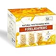 Fire Starters,Charcoal Starters Wood Wool Long Burning Natural Kindling for Fireplace,Campfire,Fire Pit, BBQ Grill,Wood Pellet Stove,Log Burner,Pizza Oven,Smokers 50 Pcs