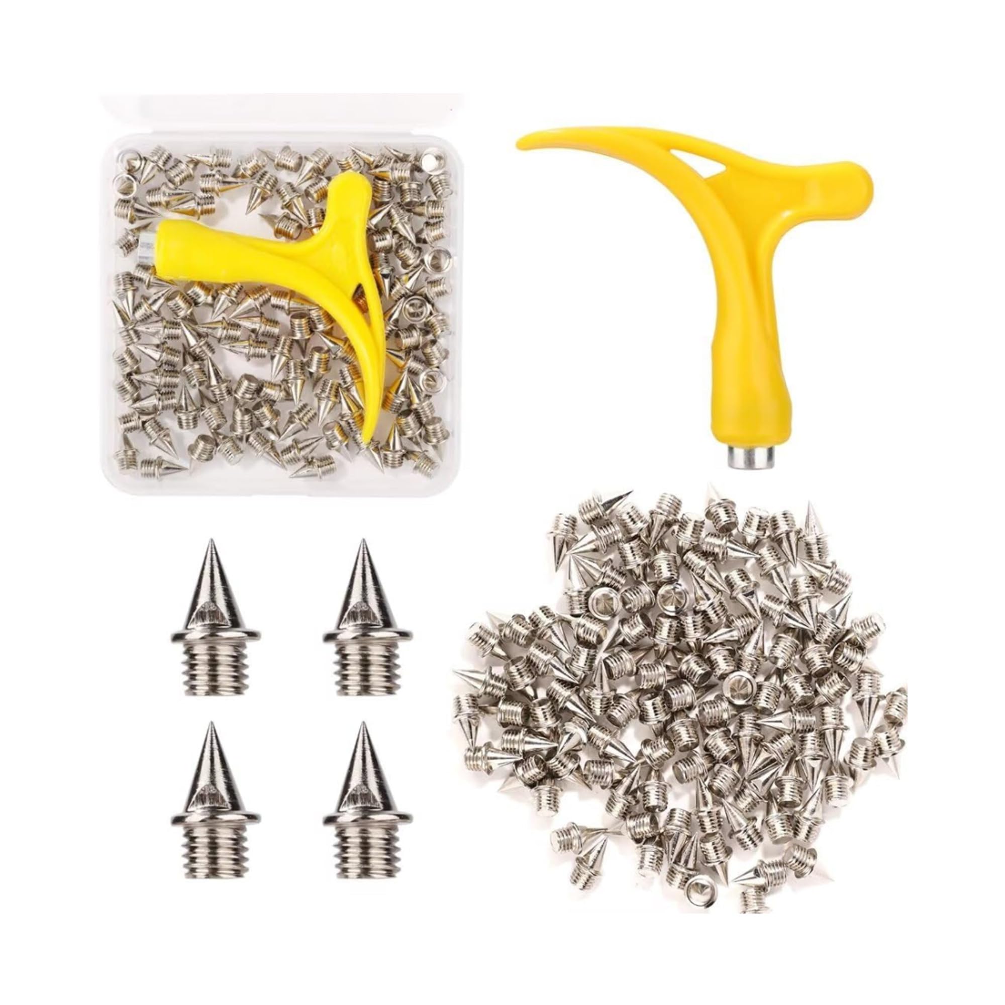 RUIENGCOMM 100 PCS 1/4 Inch Track Spikes Track Spikes with Spike Wrench Sturdy Steel Cross Country Spikes Football Boots Replacement Spikes Golf Shoe Spikes for Track Shoes Sports Sprint Shoes