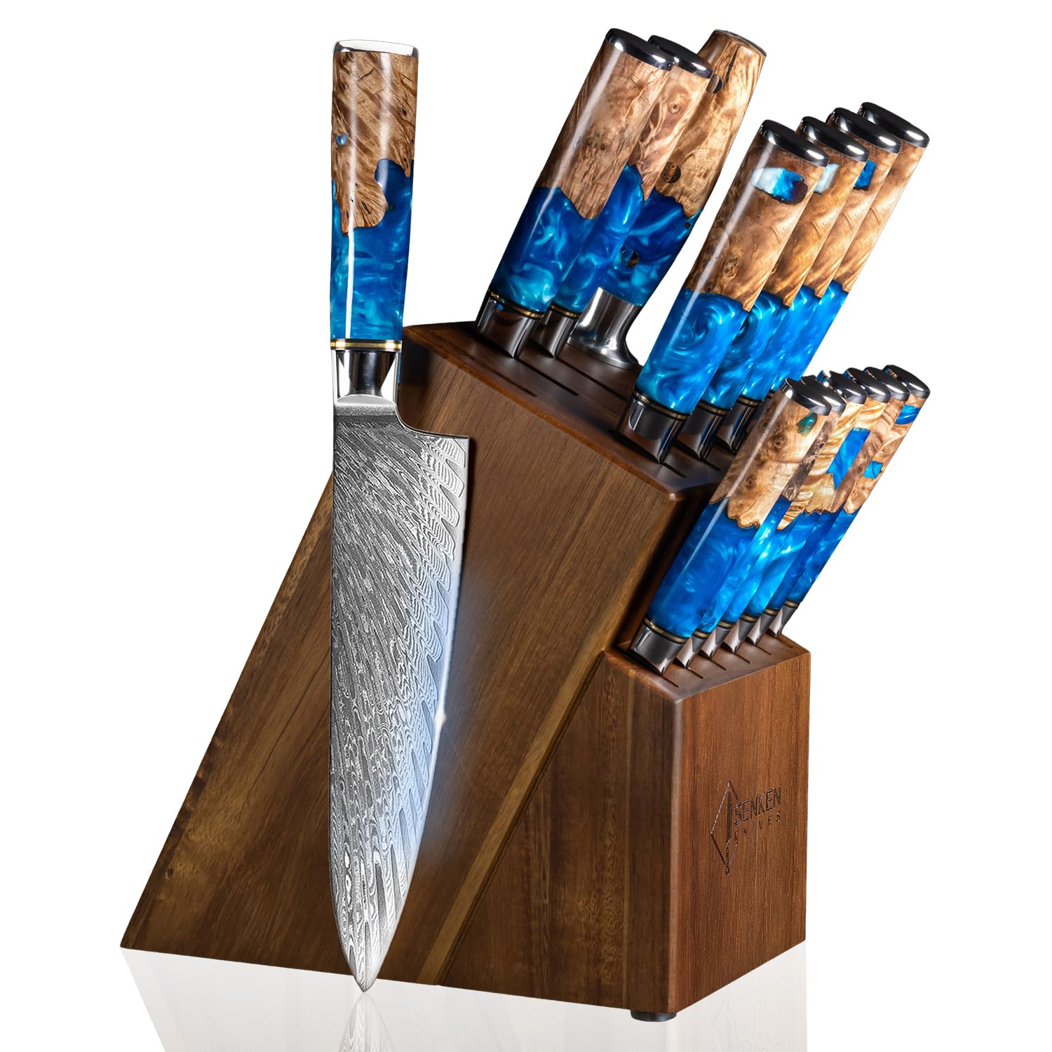 SENKEN 15-Piece Damascus Knife Block Set 