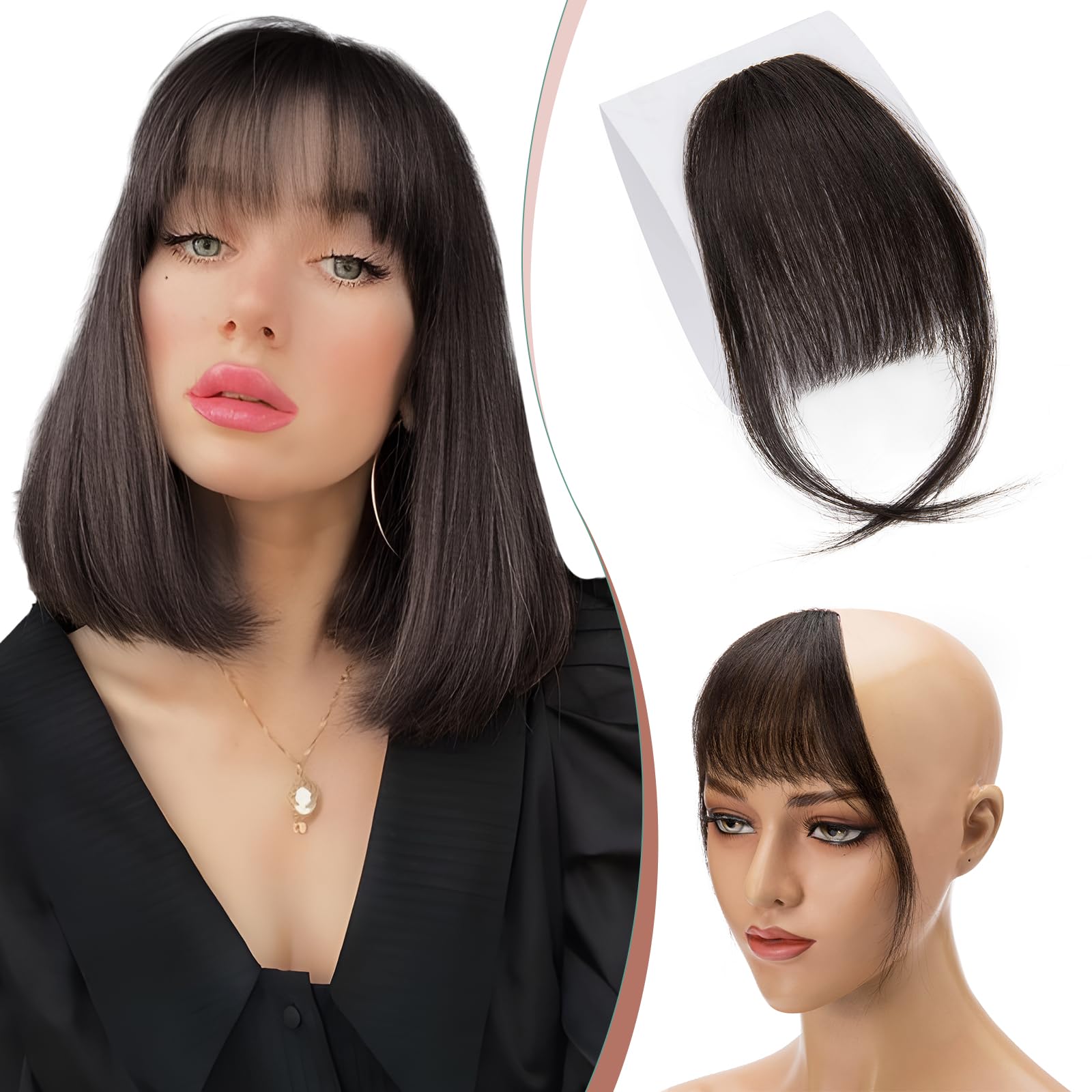 Elailite Hair Fringe Clip in Human Hair Wispy Air Bangs (Super Thin) - 100% Real Remy Natural HairPiece 5 Inch With Temples 15g - #1B Natural Black — image 1