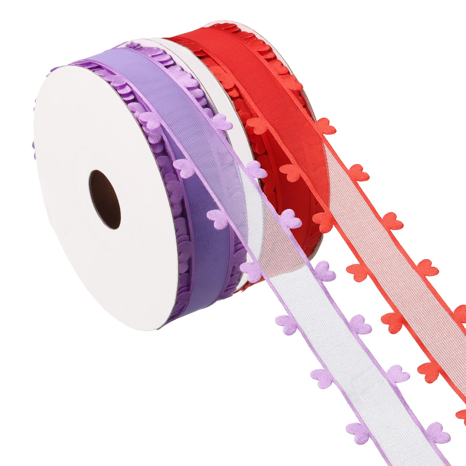 PATIKIL 1 Inch x 20 Yard Organza Chiffon Ribbon Set, Sheer Heart Decorative Ribbon for Valentine's Day Gift Wrapping Wreath Bow Craft DIY Decoration, Red,Purple