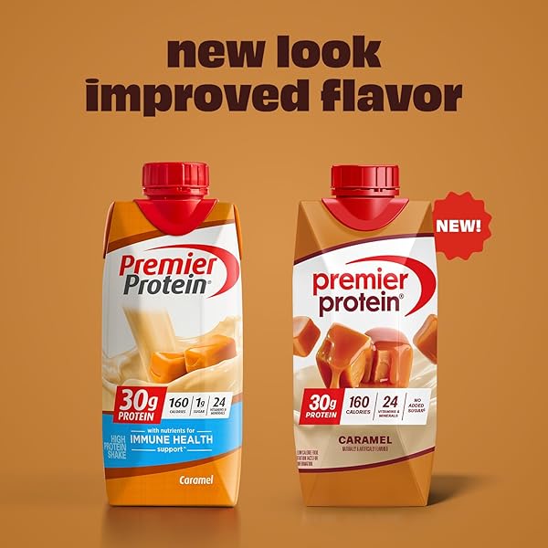 PREMIER PROTEIN SHAKE, CARAMEL, 30G PROTEIN, NO ADDED SUGAR, 24 VITAMINS & MINERALS TO SUPPORT IMMUNE HEALTH, 11 FL OZ, 12 PACK