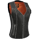Milwaukee Leather MLL4526 Women's Distress Grey Leather Motorcycle Rider Vest- Stretch Side Panel W/Lacing Detail