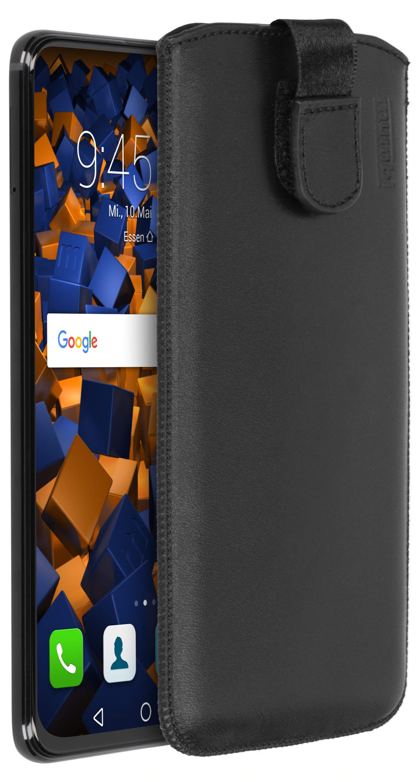 mumbi Genuine Leather Pouch with Pull-Out Tab for Honor View 20 Black