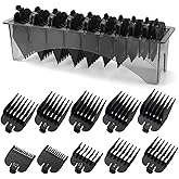 Clipper Guards Set Compatible with Most Wahl Clippers with Holder, Clipper Guides Replacement - 1/16" to 1", 10 Piece Set, Black Color