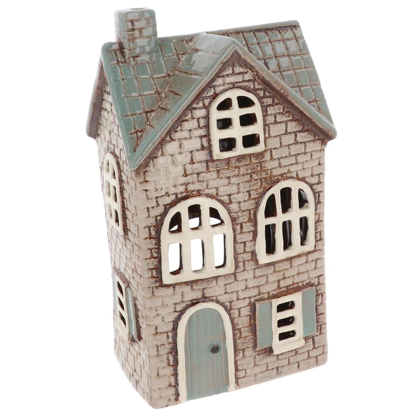 Shudehill Giftware Village Pottery Ceramic Tealight Holder Brick Houses Grey Neutral Collection - Tiled Chateau, Lilac, or Dormer House (Brick Grey)