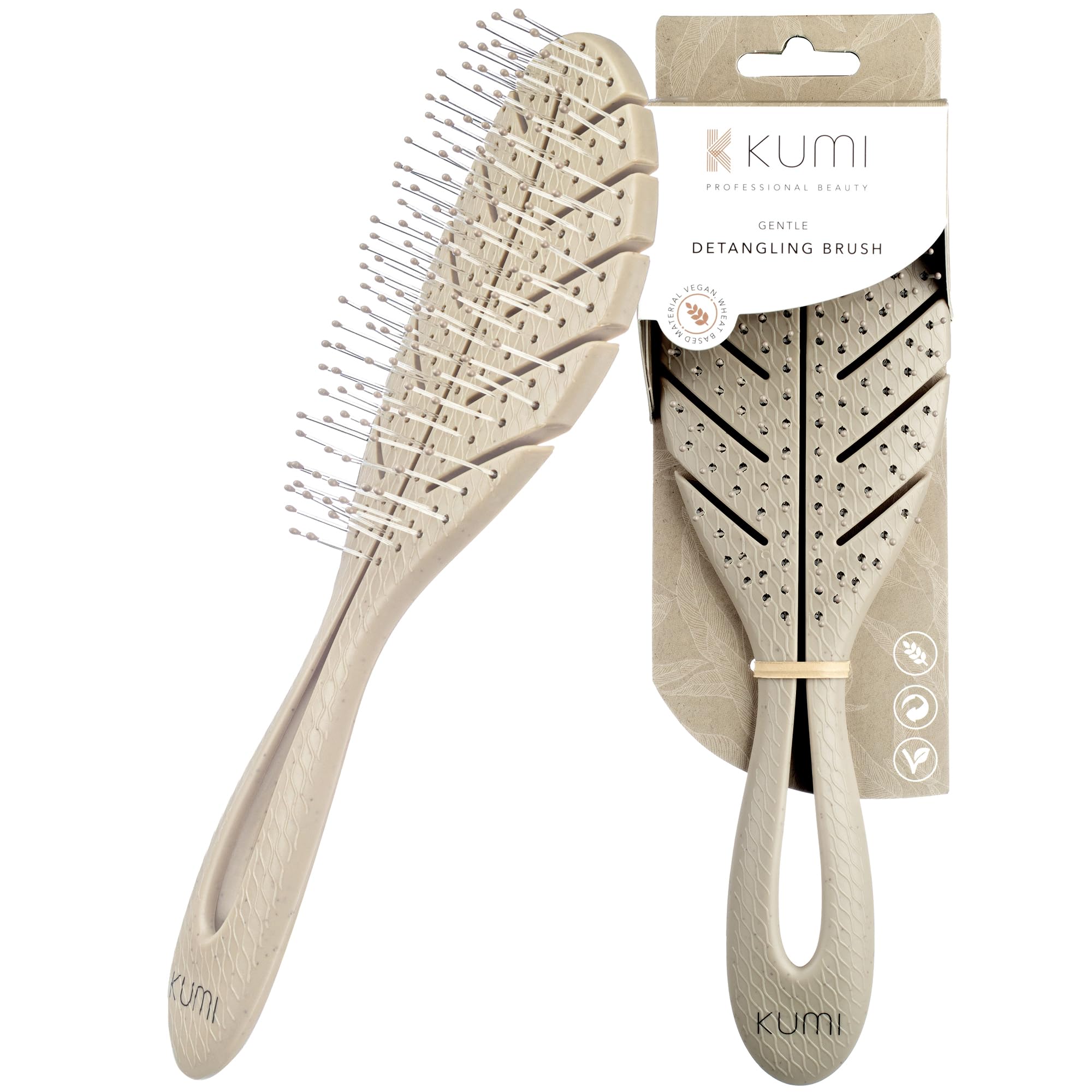 Kumi Leaf Soft Bristle Detangling Brush - Eco Friendly - Suitable for all hair types - Wet and Dry Hair - Women, Men & Children