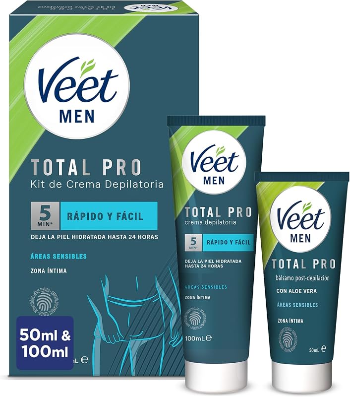 Men Kit de Depilación para Zonas Íntimas del Cuerpo, Crema Depilatoria Hombre y Bálsamo Post-Depilación, Color Gris, Juego de 2 piezas