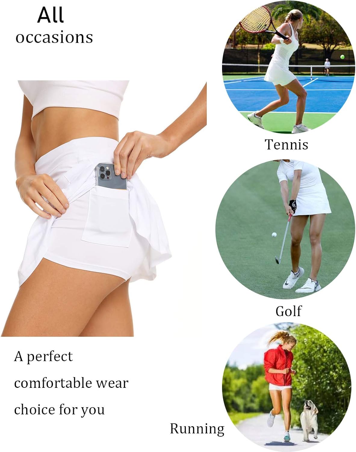 EISHOPEER Women's Athletic Skorts Pleated Tennis Skirts Lightweight Running Golf Workout Skirt with Shorts Pockets XS-XXL: Clothing