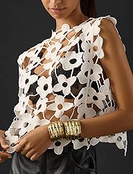 Yimoon Women's Hollow Out Floral Lace Vest
