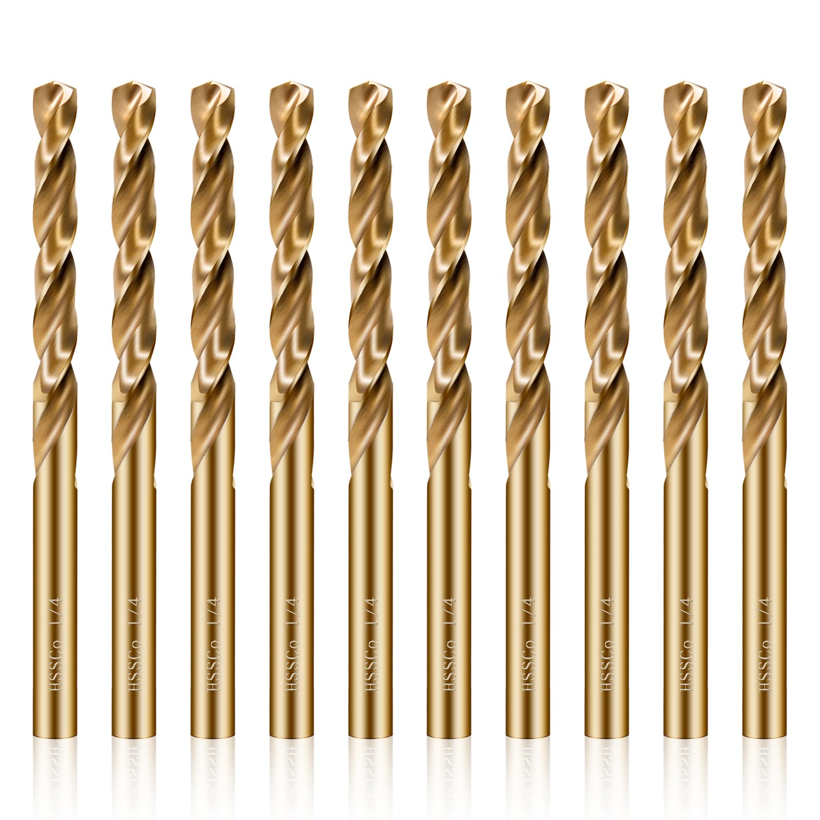 Photo 1 of 1/4" Cobalt Drill Bit Set,10Pcs M35 High Speed Steel Jobber Length Kit Premium Metal Drill Bits for Hardened Steel Stainless Steel Cast Iron Plus Wood Plastic (1/4"-10 PCS)