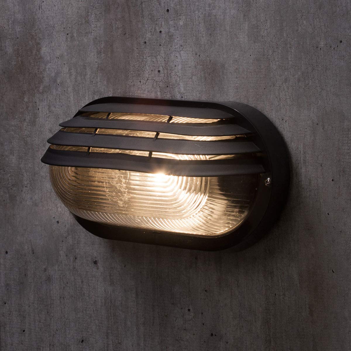 CGC Lighting Oval Cage Eyelid Bulkhead Black Wall Ceiling Light Weatherproof Indoor Outdoor Garden Patio Porch Drive Way Balcony Door Garage