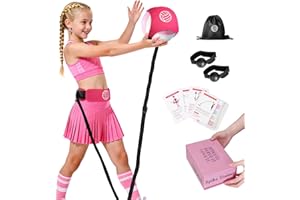 HLXDV Volleyball Training Equipment (No Ball Included): 6-Piece Pink Solo Volleyball Trainer Set with Training Cards for Serving, Spiking, Setting & Hitting – Gift for Teen Girls and Beginner Player