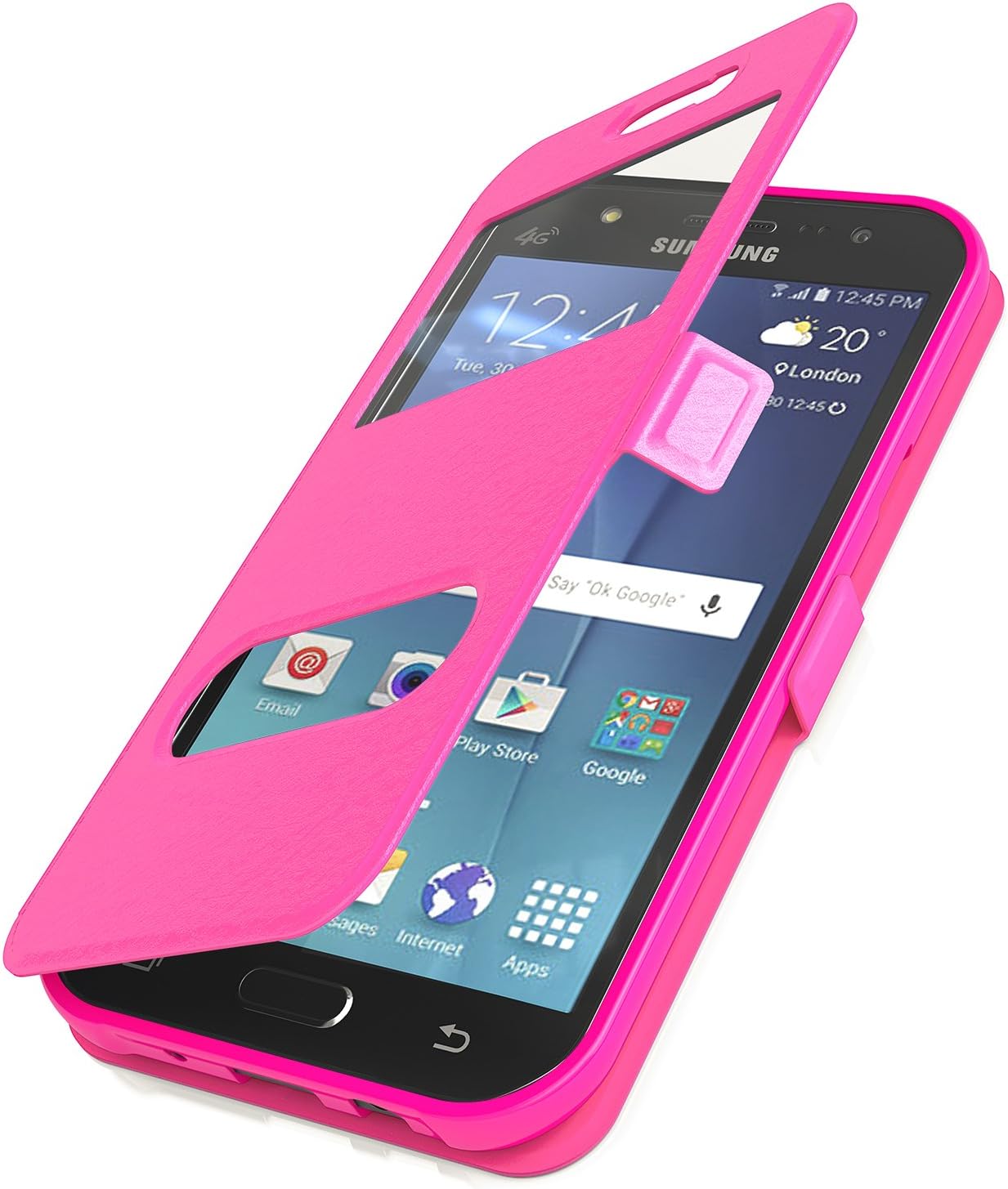 q1 Flip Cover Phone Case for Samsung Galaxy S7 G930 °F G9300 Magnetic Case Bookstyle Wallet Case + Free Screen Protector Film Tempered Glass Screen Protector in Pink