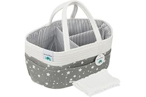 Lemonfilter Baby Diaper Caddy Organizer, Nursery Storage Bin Changing Table Organizer Basket with Muslin Burp Cloth (Star)