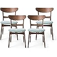 Christopher Knight Home Griselda Mid-Century Modern Dining Chairs (Set of 4),Polyester and Birch Wood, Mint, Walnut