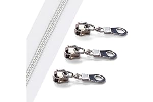 Sawoake 10 Yards Bulk Zipper, (#5) Zippers for Sewing, White Nylon Coil Zipper with Silver Teeth, Replacement Sewing Zipper with 20PCS Zipper Sliders for DIY Sewing Craft Bags(#5 Silver White)