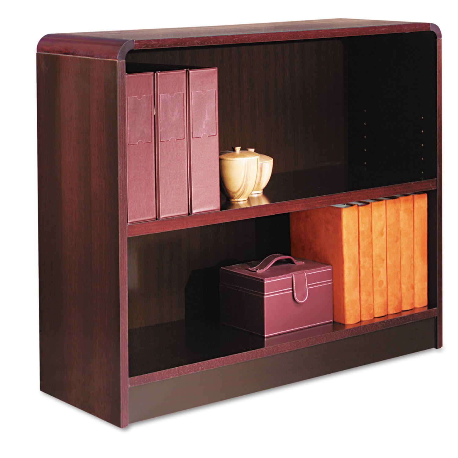 Alera Radius Corner Bookcase, Finished Back, Wood Veneer, 2Shelf, 36 W