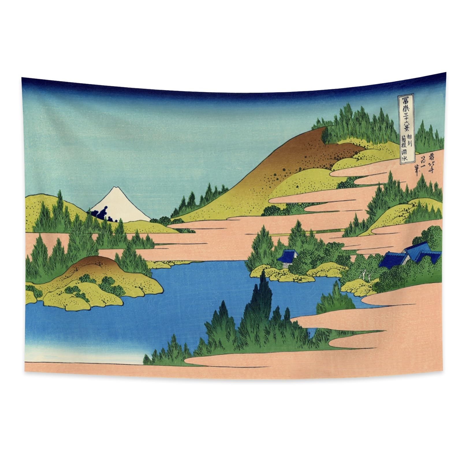YONGFOTO 150x100cm Ukiyo-e Tapestry Mount Fuji 36 Views Room Wall Hanging Hakone Lake in Sagami Province Landscape Wall Art Japanese Traditional Painting Toyo Style Tapestries
