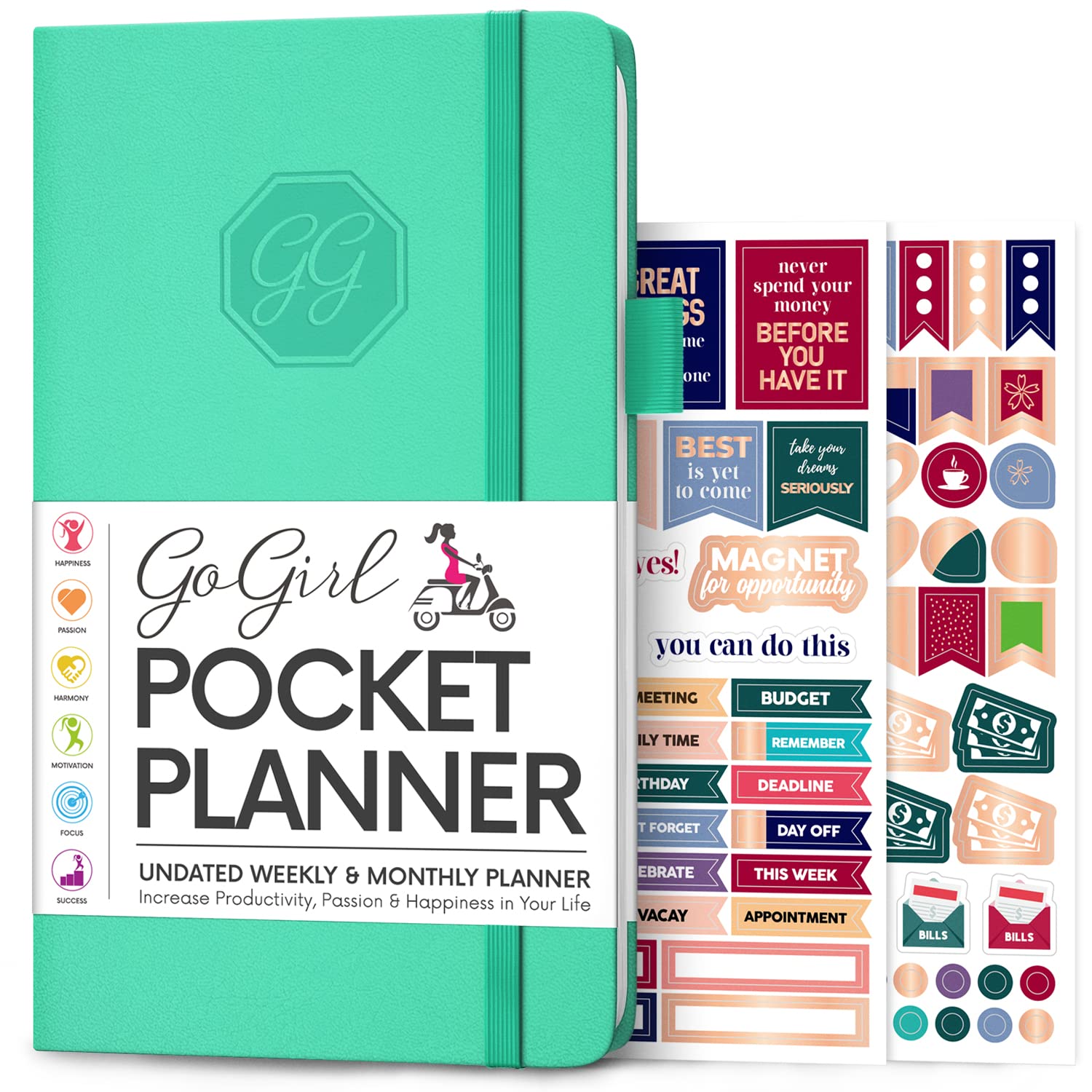 GoGirl Planner and Organizer for Women – Pocket Weekly Planner, Goals Journal & Agenda for Time Management & Productivity. Undated (Emerald)