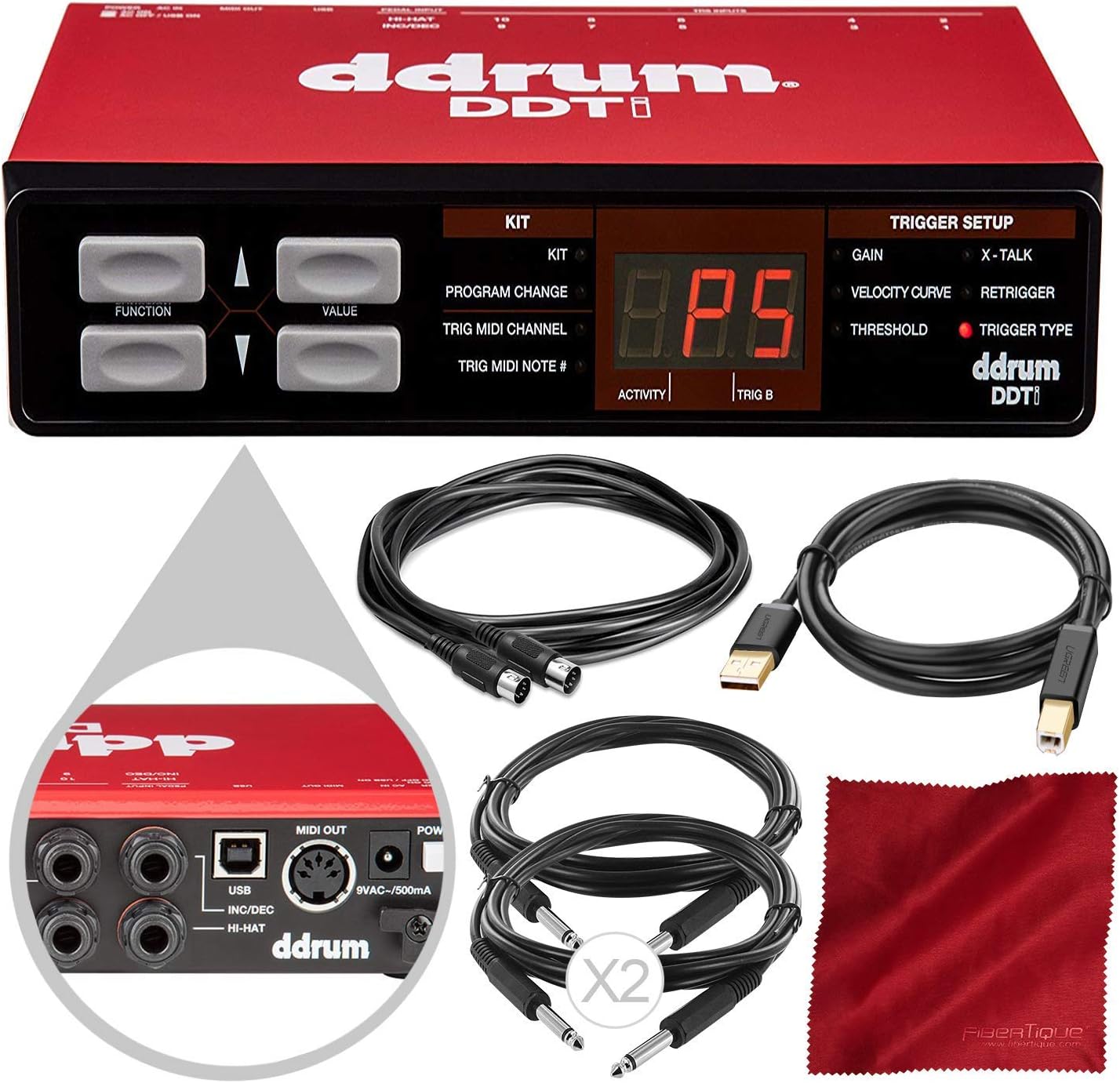 ddrum DDTi Drum Pad and Trigger Interface with Assorted Cables Accessory Bundle