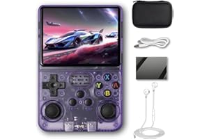 R36S Handheld Game Console 3.5 inch Preinstalled Emulator System Transparent Purple 64GB