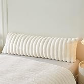MEGO Fluffy Faux Rabbit Fur Body Pillow Cover, Cozy Plush Fuzzy Wide Striped 20x54 Ivory Body Pillowcase, Decorative Shaggy Furry Zippered Bedroom Long Pillow Cover for Pregnancy Side Sleeper, Beige