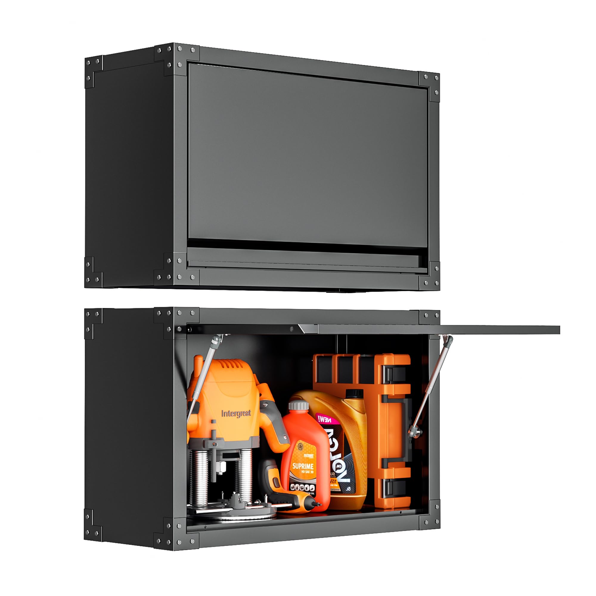 INTERGREAT Metal Garage Storage Wall Mounted Cabinet with Up-Flip Doors, 20” H Black Hanging Steel Cabinets with Flip Up Door, Tool Wall Cabinets for Home Office, Garage, Kitchen (13” D x 31” W)