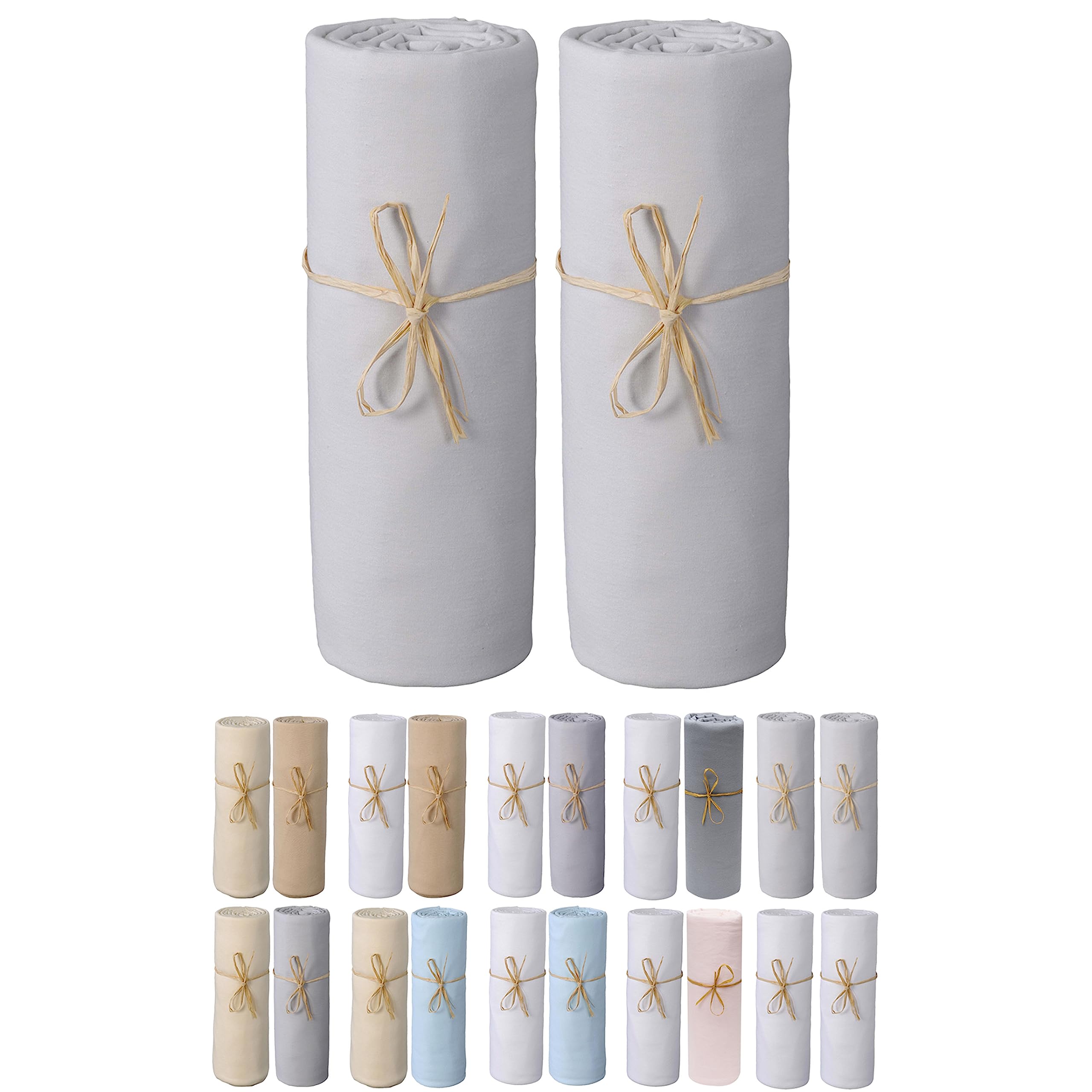 P'tit Basile Set of 2 Fitted Sheets for Babies in Various Sizes and Colours Organic Cotton Jersey Stretchy with Elastic All Around Combed Cotton