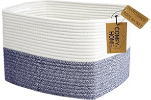 COMFY-HOMI Medium Cotton Rope Basket With Handles for Shelves|Dog Toy|Baby Gift Basket Empty for Organizing|NEW Generation 13.5" x 11" x 9.5" Living Room (Navy Blue)