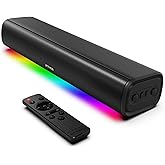 Sound Bar for Smart TV, 16'/60W Soundbar with Impactful Bass, Dynamic Light and Remote Control, Wall Mountable TV Speakers with Bluetooth/Optical/3.5MM AUX for Gaming/PC/Projector