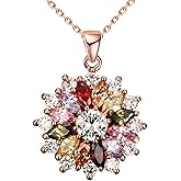 WSKFLY Colorful Snowflake Pendant Necklace, White Gold Plated Multi Gemstone Necklaces Marquise Cubic Zirconia Necklace for Women, 18+2 inch