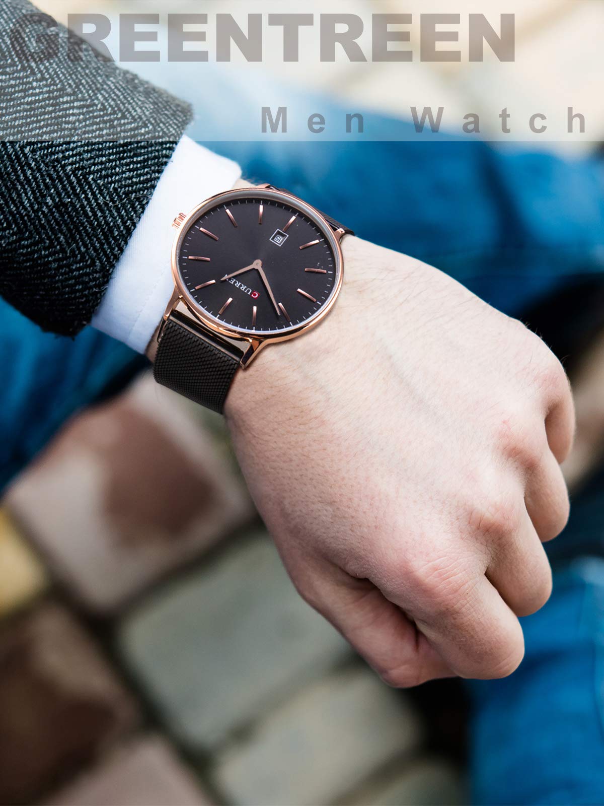 Herren Uhren Edelstahl Mesh Armband Uhren Männer Wasserdicht Datum Kalender Geschäfts Klassisch Analog Quarz Dünn Armbanduhr Gents Luxus Schwarz Uhr mit Schwarz Zifferblat