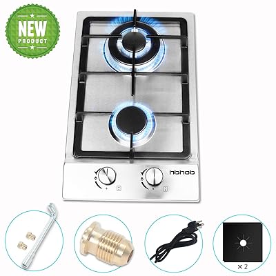 12 Inch Gas Cooktop, 2 Burners, Stainless Steel Stove