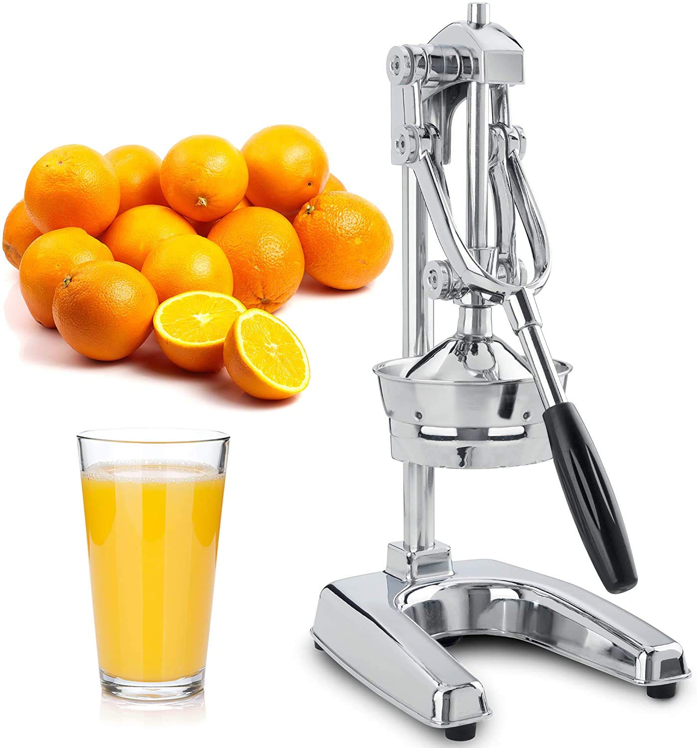 Zulay Kitchen Professional Citrus Juicer - Chrome Finish Manual Citrus Press and Orange Squeezer - Metal Lemon Squeezer - Extra Tall Heavy Duty Manual Orange Juicer and Lime Squeezer Press Stand