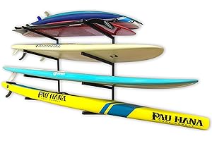 StoreYourBoard 4 Paddleboard Storage Rack, Adjustable Wall Mounted Indoor Garage Organizer, Standup Holds SUPs and Kayaks
