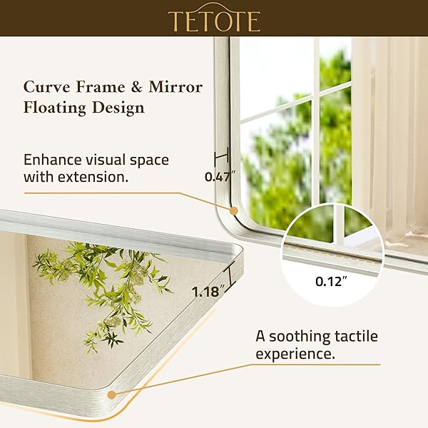 TETOTE BRUSHED NICKEL MIRROR 16 X 20 BRUSHED NICKEL METAL FRAMED BATHROOM MIRROR, TEMPERED GLASS, MODERN FARMHOUSE WALL MOUNTED MIRROR FOR DECORATIVE(HORIZONTAL/VERTICAL)