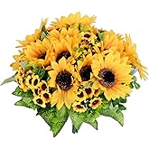 Lvydec Artificial Sunflower Bouquet, 4 Bunches Silk Sunflowers Fake Yellow Flowers for Home Decoration Wedding Decor (4 Pack)