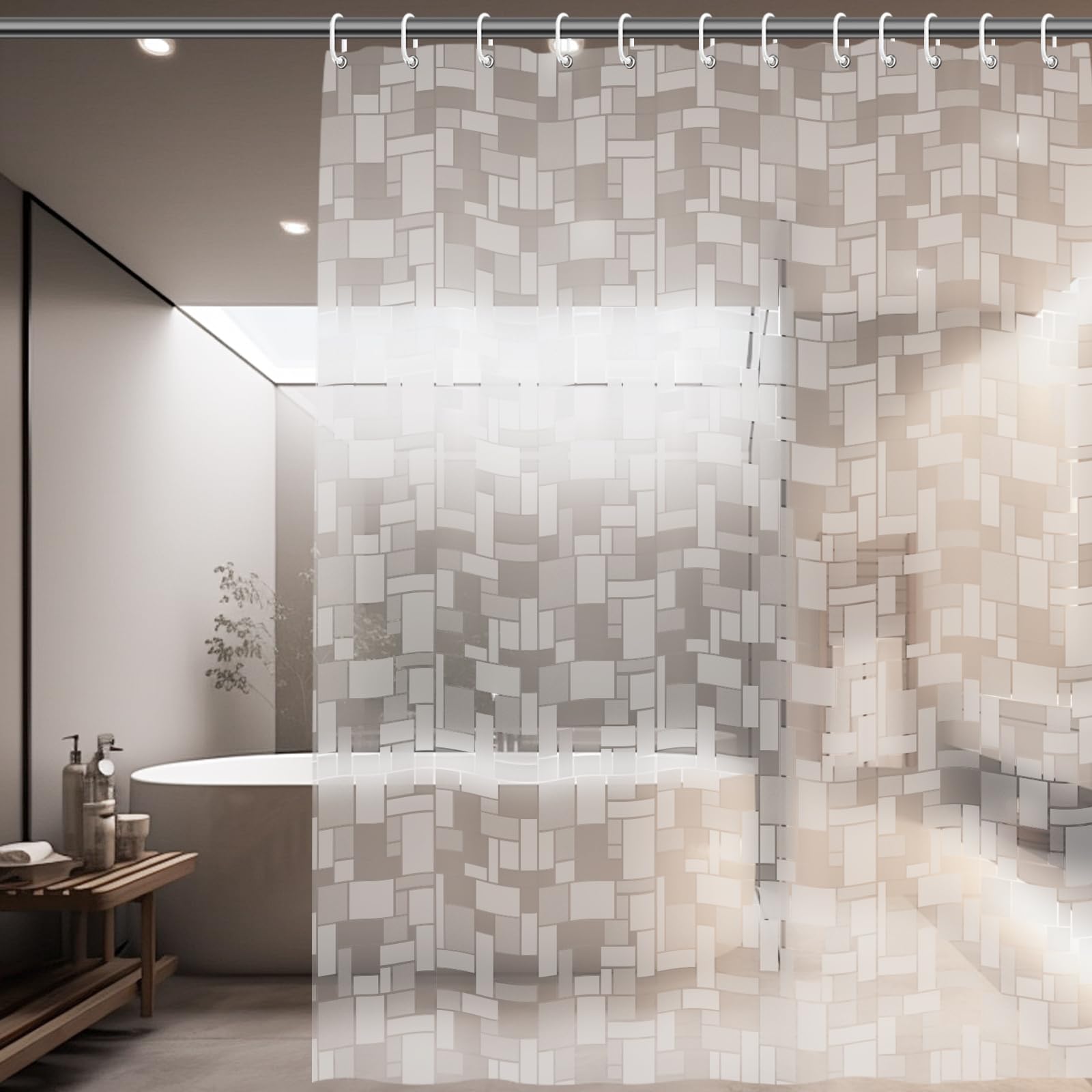 Startseite Rectangular Shower Curtain - 3D Effect Shower Curtains Mould Proof Resistant, PEVA Waterproof Thickened Bathroom Curtain with 12 Hooks, 180 x 180 cm