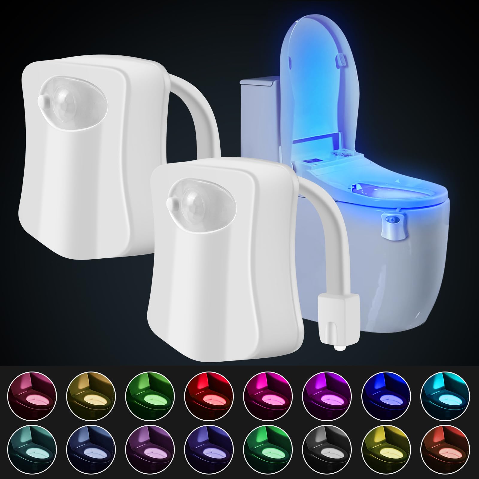 HOTUT 16 Color Motion Sensor Toilet Bowl Seat Lamp, Adjustable Motion Activated Toilet Night Light
