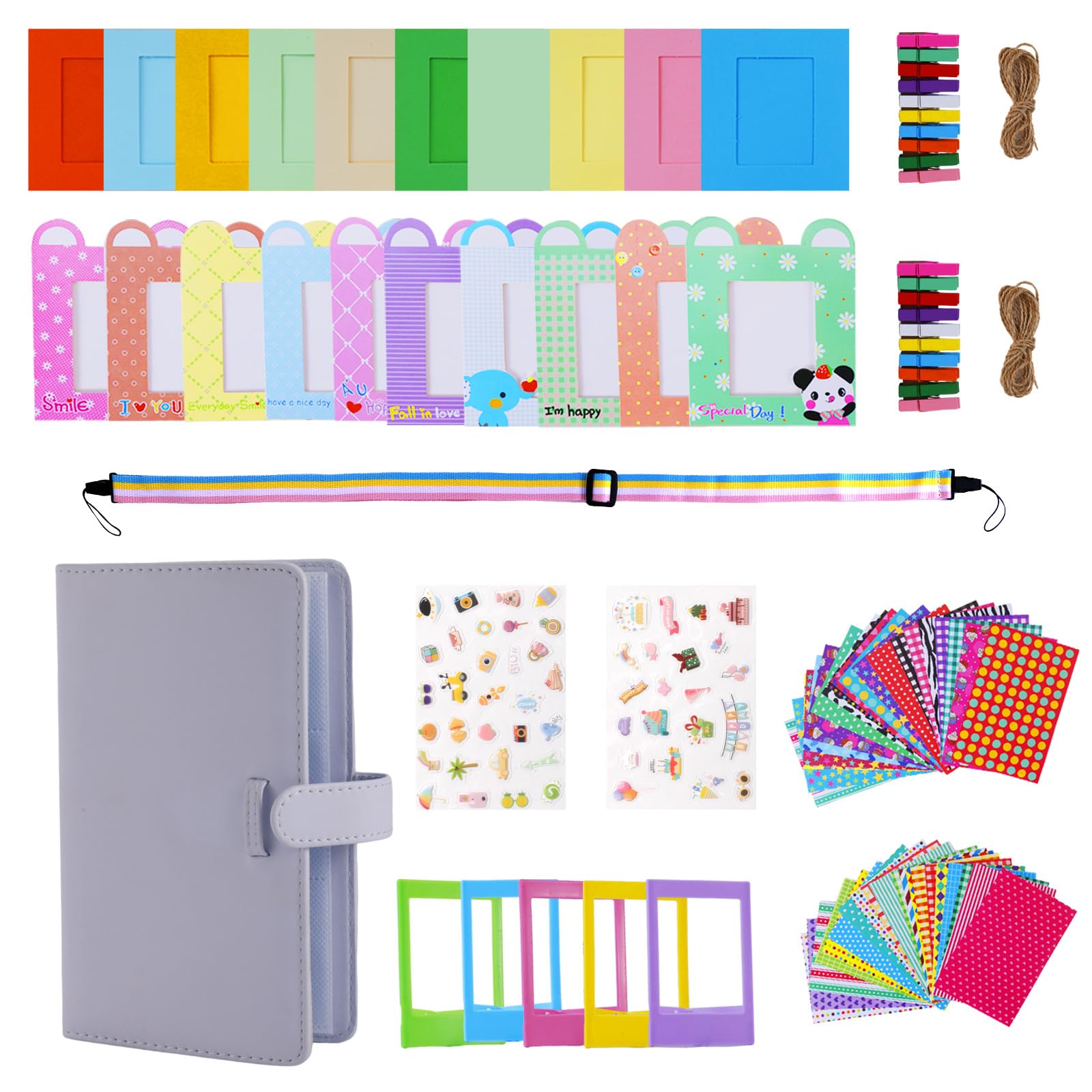 Instant Camera Accessories Bundle Compatible with Fujifilm Instax Mini 9 8 11 12 70 90 Camera Include Mini Photo Album, Film Frames, Wall Hang Frames, Border Stickers (Purple)