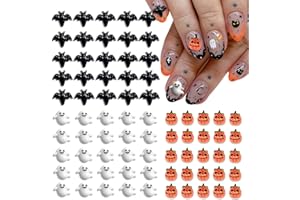 FJSMTOPL 75Pcs Halloween Nail Charms Bat Pumpkin Ghost Nail Charms 3D Resin Black Nail Charm Halloween Charms for Nails Design Cute Nail Art Supplies for Acrylic Nail Gems and Charms for Women DIY Decoration