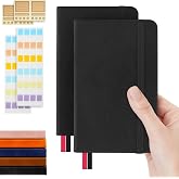 MicroSpark Pocket Dotted Notebook, 2-Pack Dot Grid Notebook, Dotted Journal with Stickers, 3.5" x 5.5" Hardcover, Small Mini A6 size, 160 Pages, 100 gsm Thick Paper, Black