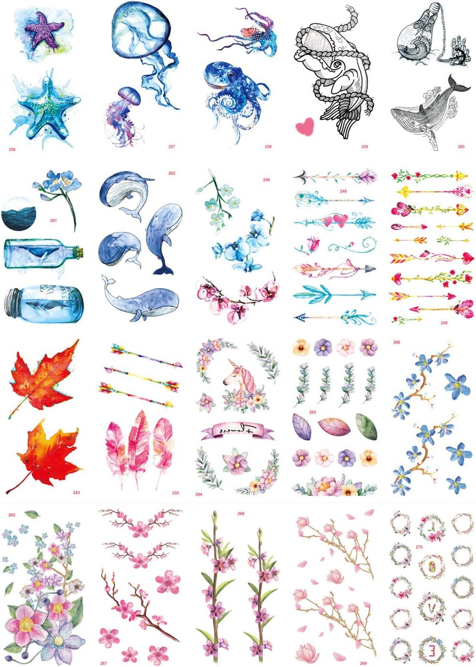 Temporary Tattoos, Festival Waterproof Mini Tattoo Sticker Paper Body Art Fake Tattoos (20 SHEETS-NO.2)