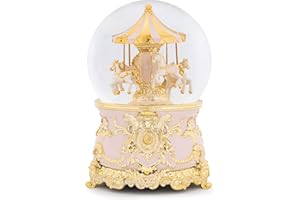 MXWCY Carousel Horse Music Box Gold Pink Christmas Snow Globes Lantern Whirling Snow Globe Gift for Girls Women Mom Christmas Birthday Day Home Decoration